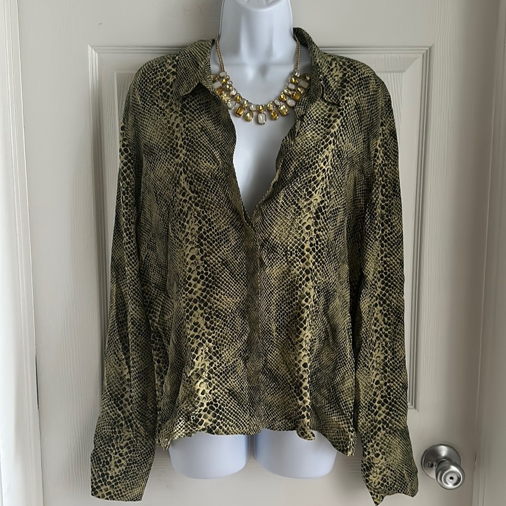The Limited SILK Olive Green Snakeskin Button Down
